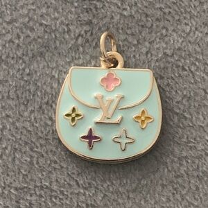 Upcycled Light Blue with multi-colored Flowers Bag Charm Pendant